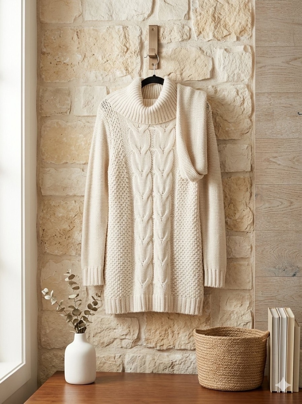 Elle Cream Cable Knit Turtleneck Sweater